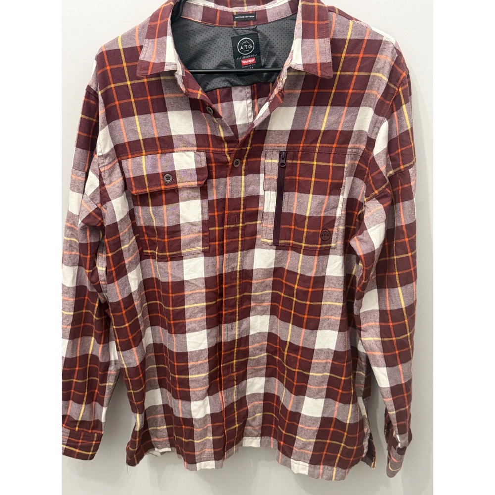 Wrangler ATG All Terrain Gear Men's Flannel Shirt Plaid Button Down Plaid Large